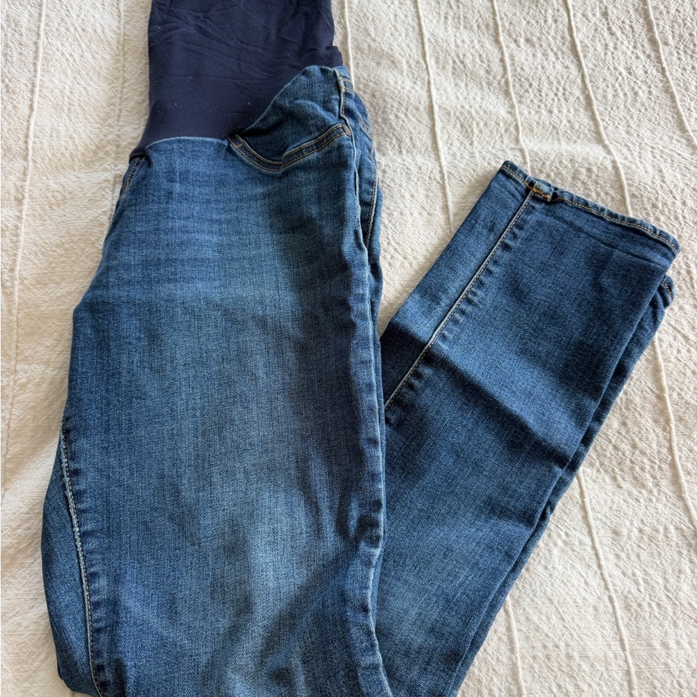 Maternity Jeggings with Navy Support Panel - Dark Blue Denim